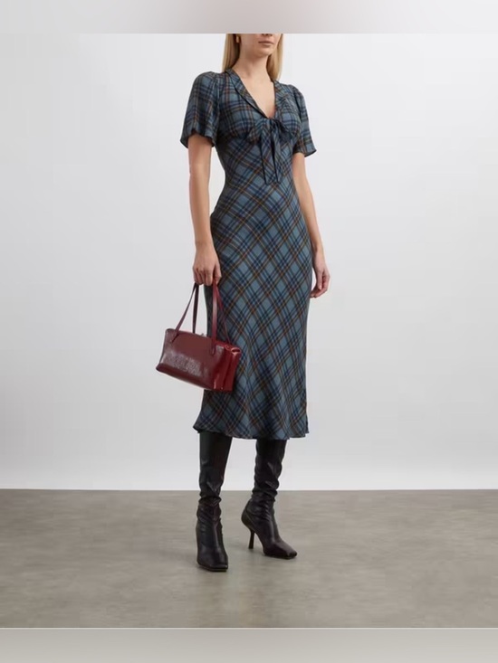 Reformation Dresses & Skirts - Reformation Slate Plaid V-Neck Short-Sleeve Midi Dress